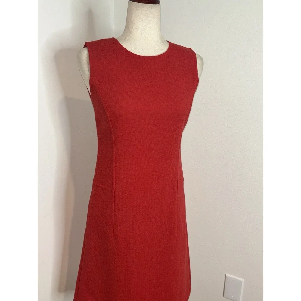 Lafayette 148 NY 2Pc Red Wool Longline Duster Coat Sz P & Sheath Dress Sz 0 Set
